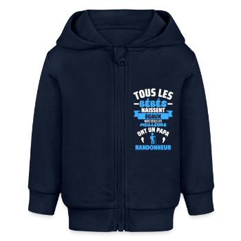 Bébé de Papa randonneur,randonnée,cadeau naissance - Veste à capuche bébé bio Stanley/Stella - bleu marine - Devant