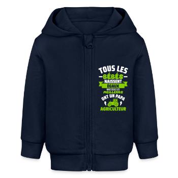 Bébé de Papa agriculteur,tracteur,cadeau naissance - Veste à capuche bébé bio Stanley/Stella - bleu marine - Devant
