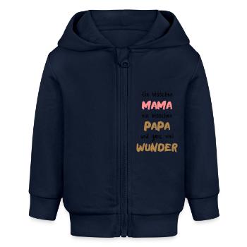Mama + Papa = Wunder (Geschenkidee) - Baby Organic Kapuzenjacke Baby Connector von Stanley/Stella - Navy - Vorne