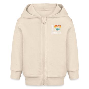J’aime les chevaux - Veste à capuche bébé bio Stanley/Stella - écru doux - Devant