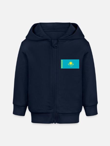 Kasachstan Flagge / Drapeau Kasachstan - Baby Organic Kapuzenjacke Baby Connector von Stanley/Stella - Navy
