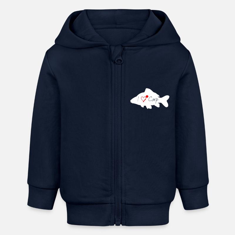 J’aime la carpe blanc transparent - Veste à capuche bébé bio Stanley/Stella - bleu marine