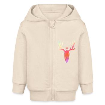 Hirschgeweih Schädel Lineart-Design - Baby Organic Kapuzenjacke Baby Connector von Stanley/Stella - Natur - Vorne