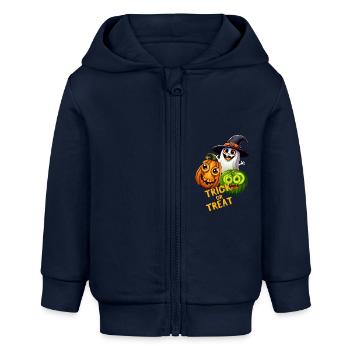 Süßes oder Saures - Gruselig und albern - Baby Organic Kapuzenjacke Baby Connector von Stanley/Stella - Navy - Vorne