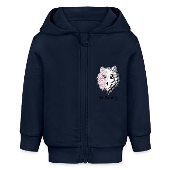 Loup origami be strong rouge - Veste à capuche bébé bio Stanley/Stella - bleu marine - Devant