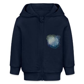 Lebensblume blauglitzernd - Baby Organic Kapuzenjacke Baby Connector von Stanley/Stella - Navy - Vorne