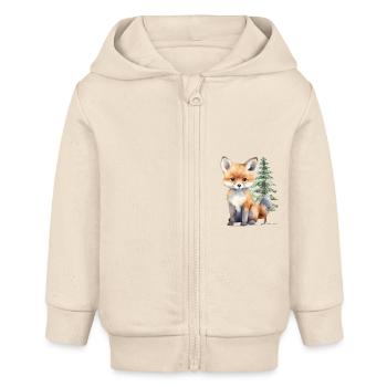 Renard dans la forêt - Veste à capuche bébé bio Stanley/Stella - écru doux - Devant