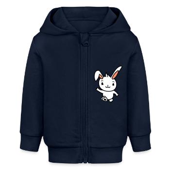 Hase winkt Begrüßung gehen laufen rennen winken - Baby Organic Kapuzenjacke Baby Connector von Stanley/Stella - Navy - Vorne