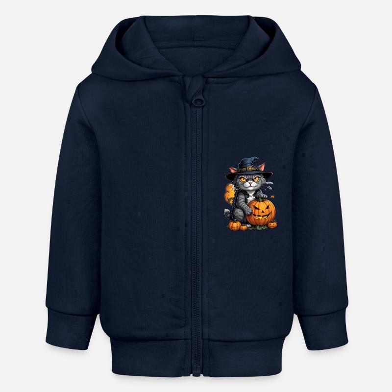Halloween - Horreur de chat avec citrouille - Veste à capuche bébé bio Stanley/Stella - bleu marine