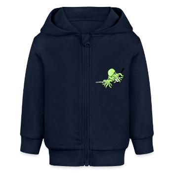 2 Kraken Gitarre Flöte Oktopus Tintenfisch Freunde - Baby Organic Kapuzenjacke Baby Connector von Stanley/Stella - Navy - Vorne