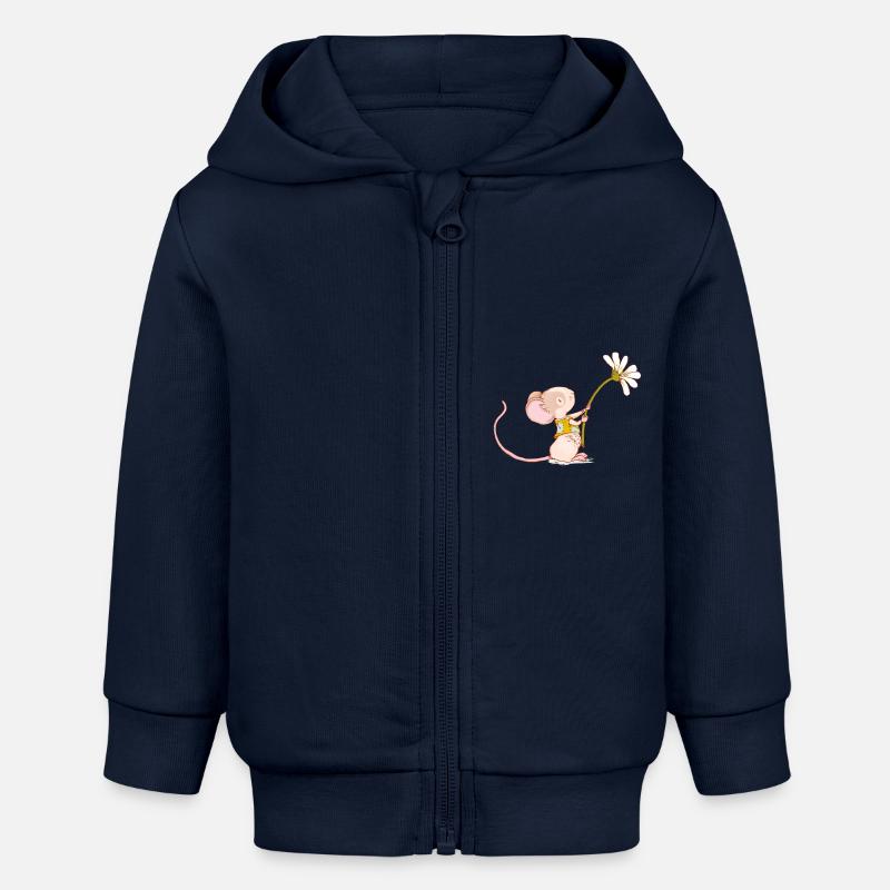Souris avec fleur - Veste à capuche bébé bio Stanley/Stella - bleu marine