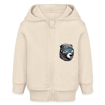 Bär liebt Skifahren mit Skibrille Berge Schnee Fun - Baby Organic Kapuzenjacke Baby Connector von Stanley/Stella - Natur - Vorne