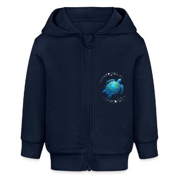 Happy Earth Day Meeresschildkröte Universum Globus - Baby Organic Kapuzenjacke Baby Connector von Stanley/Stella - Navy - Vorne