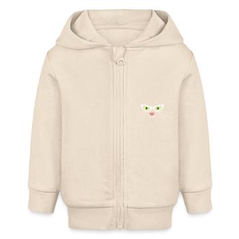 Katzengesicht T-Shirt - Lustige grünäugige Kätzchenschnurrhaare - Baby Organic Kapuzenjacke Baby Connector von Stanley/Stella - Natur - Vorne
