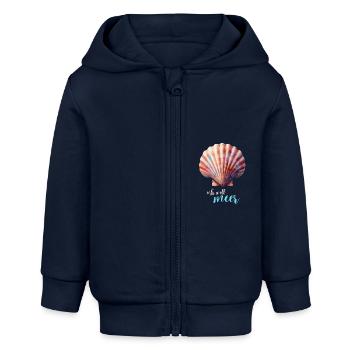 Urlaub Meer Muschel Jakobsmuschel Sehnsucht Ferien - Baby Organic Kapuzenjacke Baby Connector von Stanley/Stella - Navy - Vorne