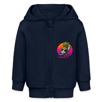 Urlaub Ananas Liegestuhl Sonnenuntergang Lustig - Baby Organic Kapuzenjacke Baby Connector von Stanley/Stella - Navy - Vorne