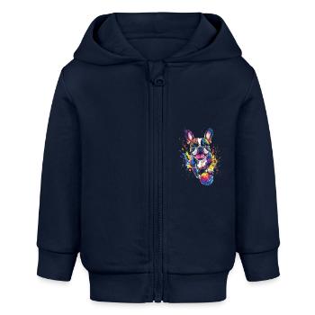 Französische Bulldogge - Baby Organic Kapuzenjacke Baby Connector von Stanley/Stella - Navy - Vorne
