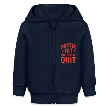 Hustle Hit Never Quit Sportler Fitness - Baby Organic Kapuzenjacke Baby Connector von Stanley/Stella - Navy - Vorne