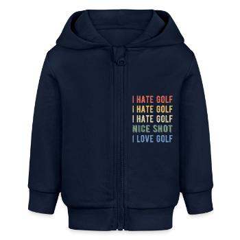 Funny Golfer - Ich hasse Golf I - Baby Organic Kapuzenjacke Baby Connector von Stanley/Stella - Navy - Vorne