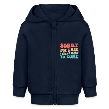 Désolé je suis en retard je ne voulais pas venir III - Veste à capuche bébé bio Stanley/Stella - bleu marine - Devant