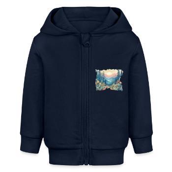 Wald mit Sonnenaufgang (Naturmotiv) - Baby Organic Kapuzenjacke Baby Connector von Stanley/Stella - Navy - Vorne