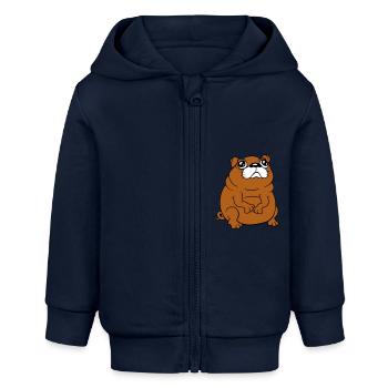 Mops Hund Sitzt Klein Betteln Dick Guckt Traurig - Baby Organic Kapuzenjacke Baby Connector von Stanley/Stella - Navy - Vorne