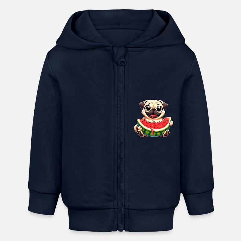 Carlin avec melon dessin animé mignon - Veste à capuche bébé bio Stanley/Stella - bleu marine