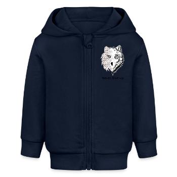 Loup origami never give up marron - Veste à capuche bébé bio Stanley/Stella - bleu marine - Devant