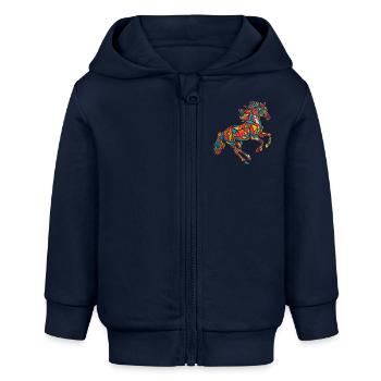 Buntes Geometrisches Bauernhoftier Grafik - Baby Organic Kapuzenjacke Baby Connector von Stanley/Stella - Navy - Vorne