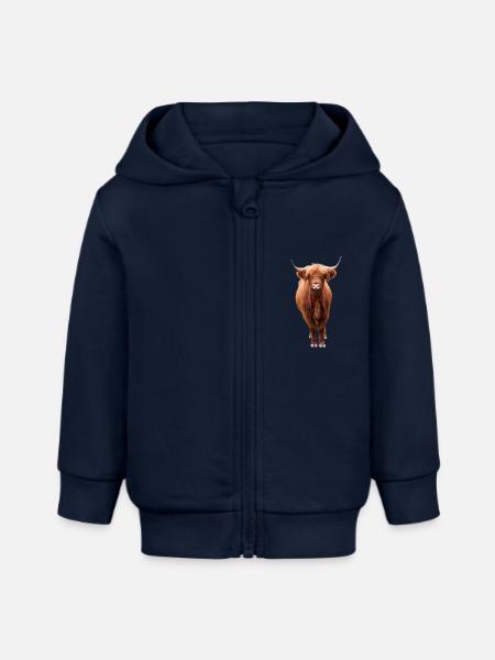 Schottisches Hochlandrind - Baby Organic Kapuzenjacke Baby Connector von Stanley/Stella - Navy