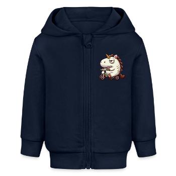 Einhorn auf Dreirad lustig skurril Fabelwesen - Baby Organic Kapuzenjacke Baby Connector von Stanley/Stella - Navy - Vorne