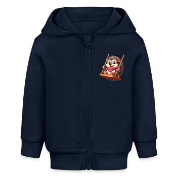 Süßer Igel schaukeln Spielplatz Cartoon - Baby Organic Kapuzenjacke Baby Connector von Stanley/Stella - Navy - Vorne