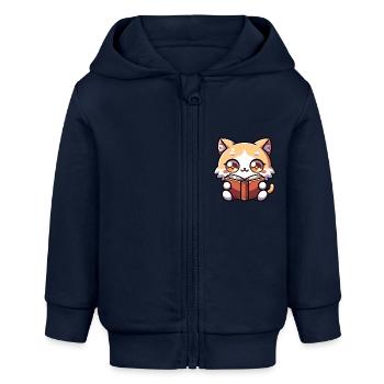 Katze liest Buch Kätzchen Bodysuit Druck - Baby Organic Kapuzenjacke Baby Connector von Stanley/Stella - Navy - Vorne