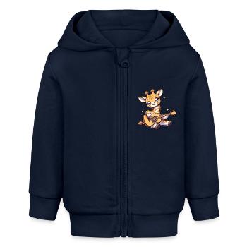 Giraffe Gitarre spielen Giraffe Gitarre Wiegenlied - Baby Organic Kapuzenjacke Baby Connector von Stanley/Stella - Navy - Vorne