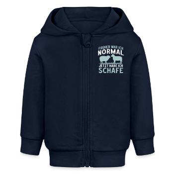 Früher war ich normal jetzt habe ich Schafe - Baby Organic Kapuzenjacke Baby Connector von Stanley/Stella - Navy - Vorne