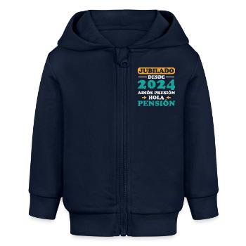Im Ruhestand ab 2024 Auf Wiedersehen Druck Hallo Pension - Baby Organic Kapuzenjacke Baby Connector von Stanley/Stella - Navy - Vorne