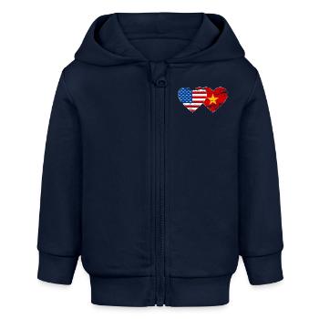 USA Vietnam Flagge Herz used - Baby Organic Kapuzenjacke Baby Connector von Stanley/Stella - Navy - Vorne
