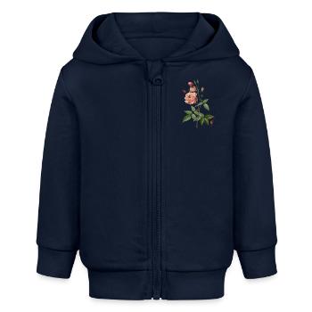 Dessin botanique vintage China Rose - Veste à capuche bébé bio Stanley/Stella - bleu marine - Devant