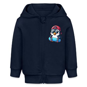 Funny Penguin Skateboard Comic Cartoon Skate - Baby Organic Zip-up Hoodie by Stanley/Stella - navy - Front
