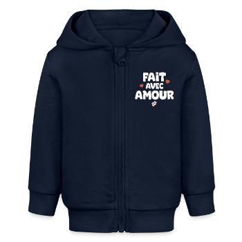 Idée naissance grossese Fait avec amour bodie bébé - Veste à capuche bébé bio Stanley/Stella - bleu marine - Devant
