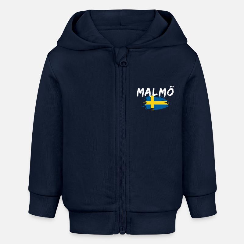 Malmö Drapeau Suède - Veste à capuche bébé bio Stanley/Stella - bleu marine