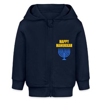 HAPPY HANUKKAH - Baby Organic Kapuzenjacke Baby Connector von Stanley/Stella - Navy - Vorne