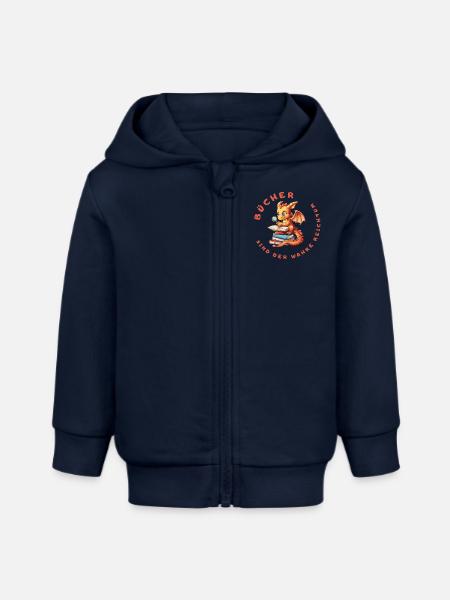 Little dragon with books - Baby Organic Zip-up Hoodie by Stanley/Stella - navy