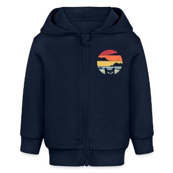 Graphique drôle de chat - Veste à capuche bébé bio Stanley/Stella - bleu marine - Devant