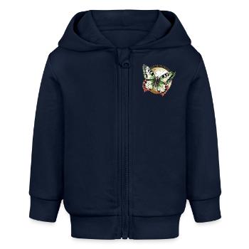 Sauvons les pollinisateurs - Papillon vert - Veste à capuche bébé bio Stanley/Stella - bleu marine - Devant