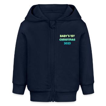 Baby’s first Christmas 2023 - Baby Organic Kapuzenjacke Baby Connector von Stanley/Stella - Navy - Vorne