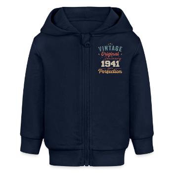 January 1941 Legend for 83 years - Baby Organic Zip-up Hoodie by Stanley/Stella - navy - Front