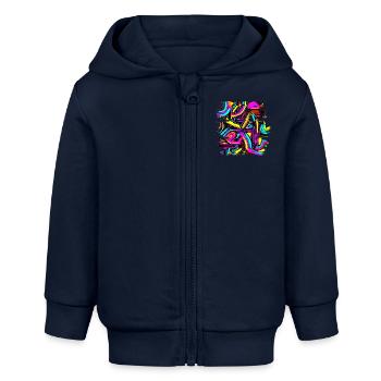 Neon Design Abstrakt UV House Style - Baby Organic Kapuzenjacke Baby Connector von Stanley/Stella - Navy - Vorne