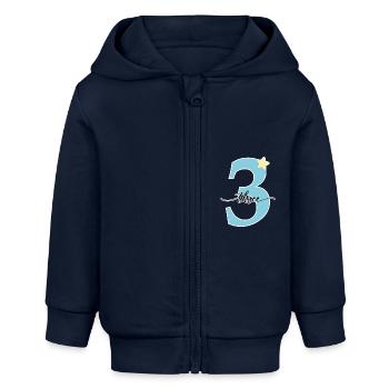 3rd birthday three years - Baby Organic Zip-up Hoodie by Stanley/Stella - navy - Front
