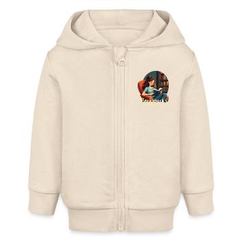 Leseratte Bücherwurm an einem Bücherregal - Baby Organic Kapuzenjacke Baby Connector von Stanley/Stella - Natur - Vorne